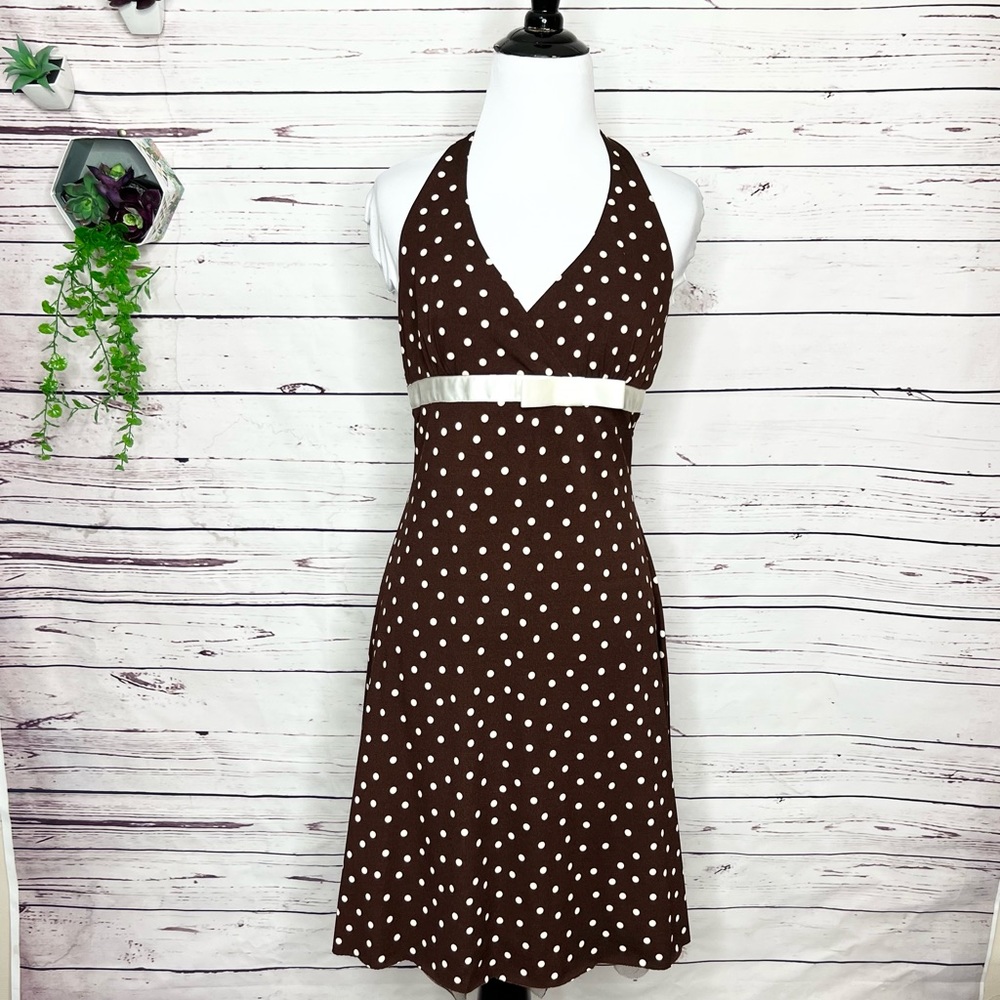 Brown & Cream Polka Dot Pinup Party Dress Size Medium 9/10 - Picture 8 of 10